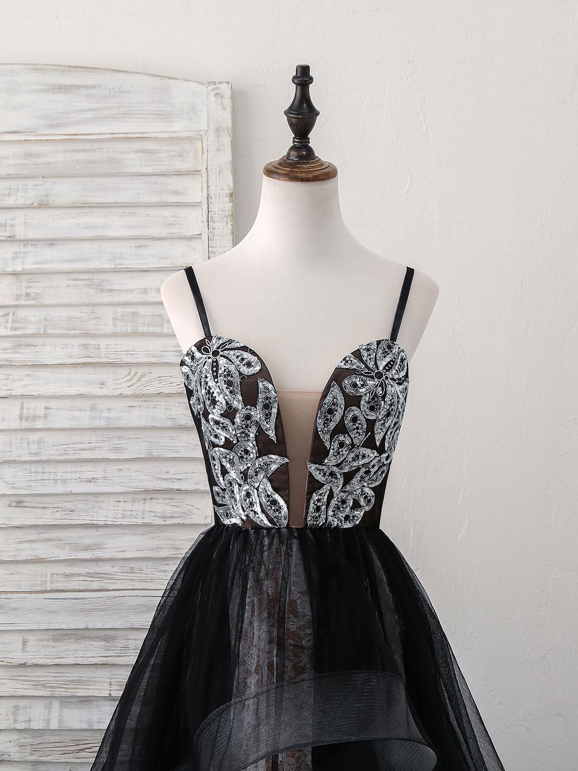 Black Sweetheart Neck Tulle Lace Long Prom Dress, Black Evening Dress