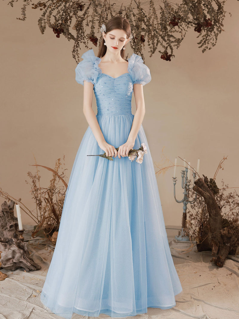 A-Line Sweetheart Neck Tulle Long Prom Dress, Blue Formal Graduation Dresses US 2 / Blue A-Line Sweetheart Neck Tulle Long Prom Dress, Blue Formal Graduation Dresses US 2 / Blue