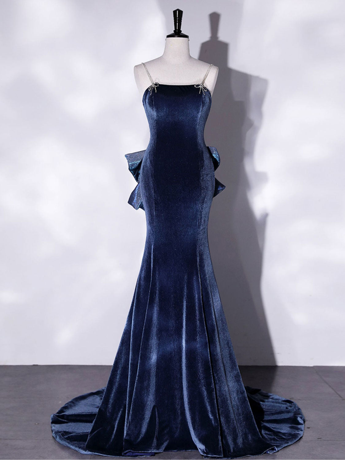 blue velvet homecoming dresses Mermaid Long Prom Dresses, Blue Velvet Long Evening Dress – shopluu Bridesmaid dresses