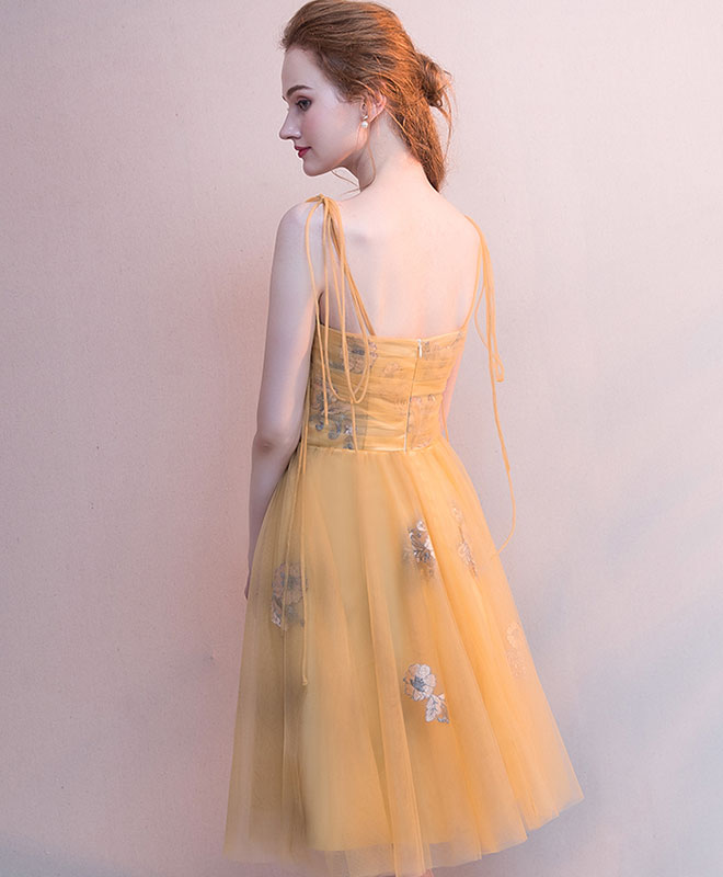 Simple Yellow Tulle Short Prom Dress, Yellow Homecoming Dress