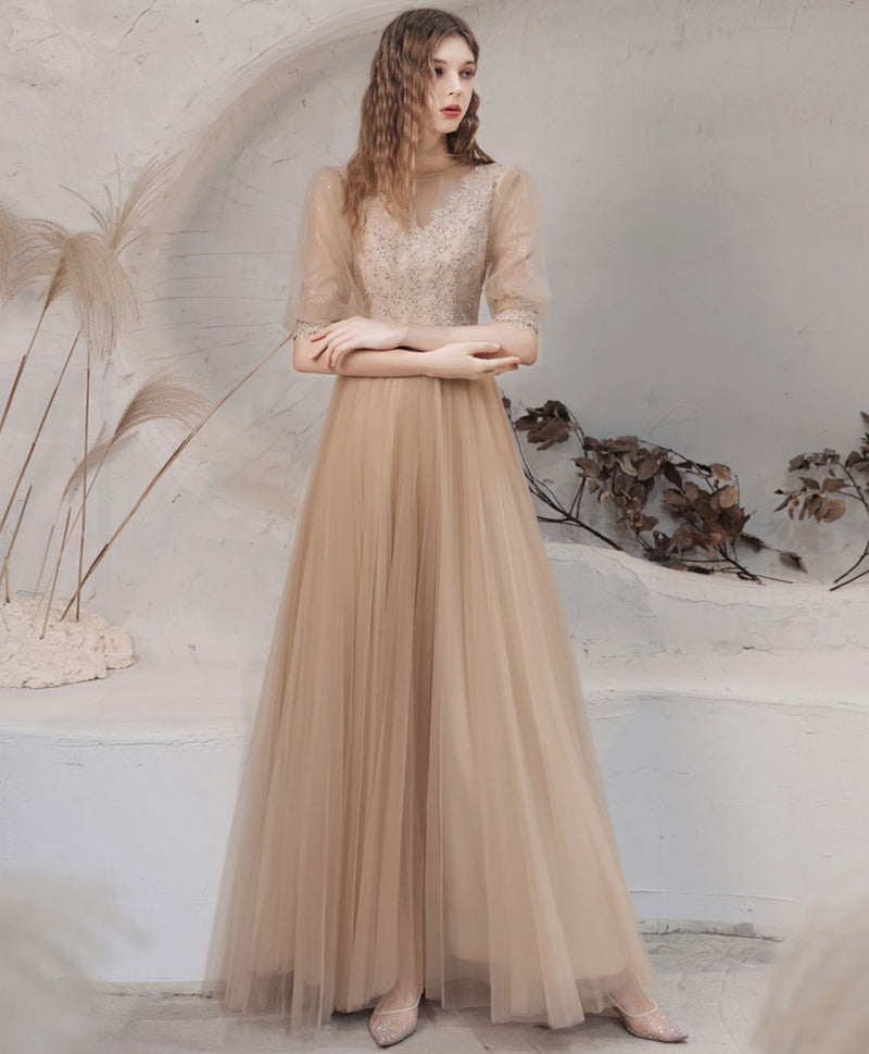 Champagne High Neck Tulle Lace Long Prom Dress, Champagne Graduation Dress US 12 / Champagne Champagne High Neck Tulle Lace Long Prom Dress, Champagne Graduation Dress US 12 / Champagne