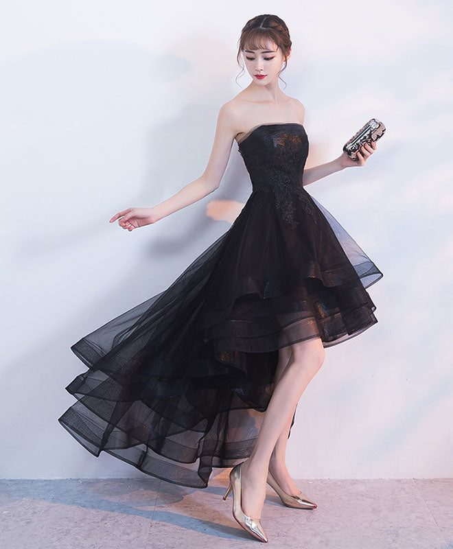 Black Tulle Lace Short Prom Dress, Black Tulle Homecoming Dress