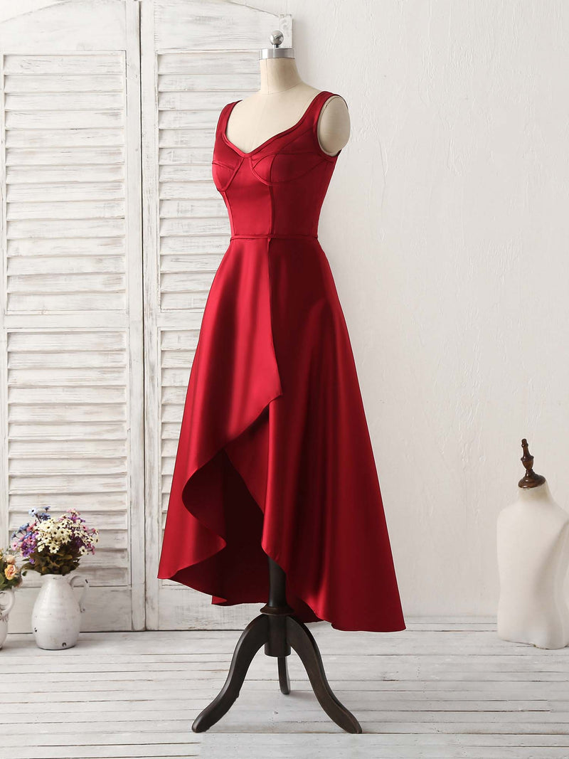 Simple V Neck High Low Prom Dress Burgundy Evening Dress US 10 / Custom Color Simple V Neck High Low Prom Dress Burgundy Evening Dress US 10 / Custom Color