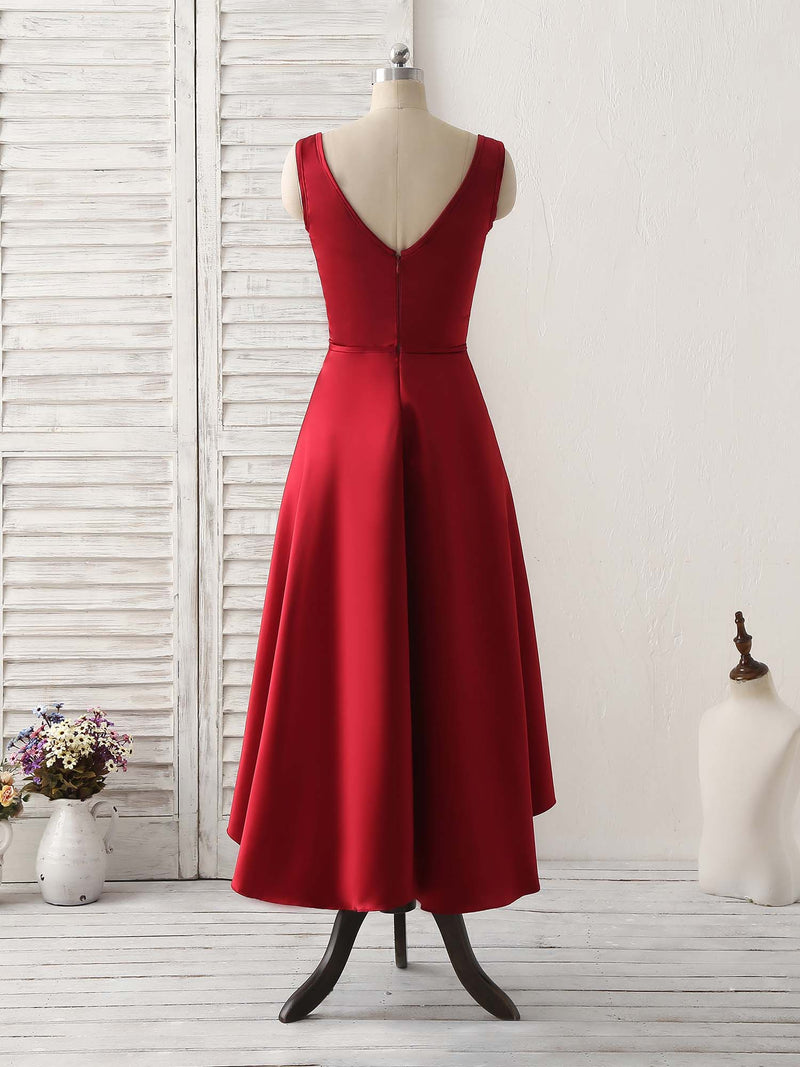 Simple V Neck High Low Prom Dress Burgundy Evening Dress US 10 / Custom Color Simple V Neck High Low Prom Dress Burgundy Evening Dress US 10 / Custom Color