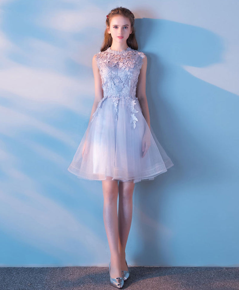 Aline Tulle Lace Short Gray Prom Dress, Gray Lace Homecoming Dress Aline Tulle Lace Short Gray Prom Dress, Gray Lace Homecoming Dress
