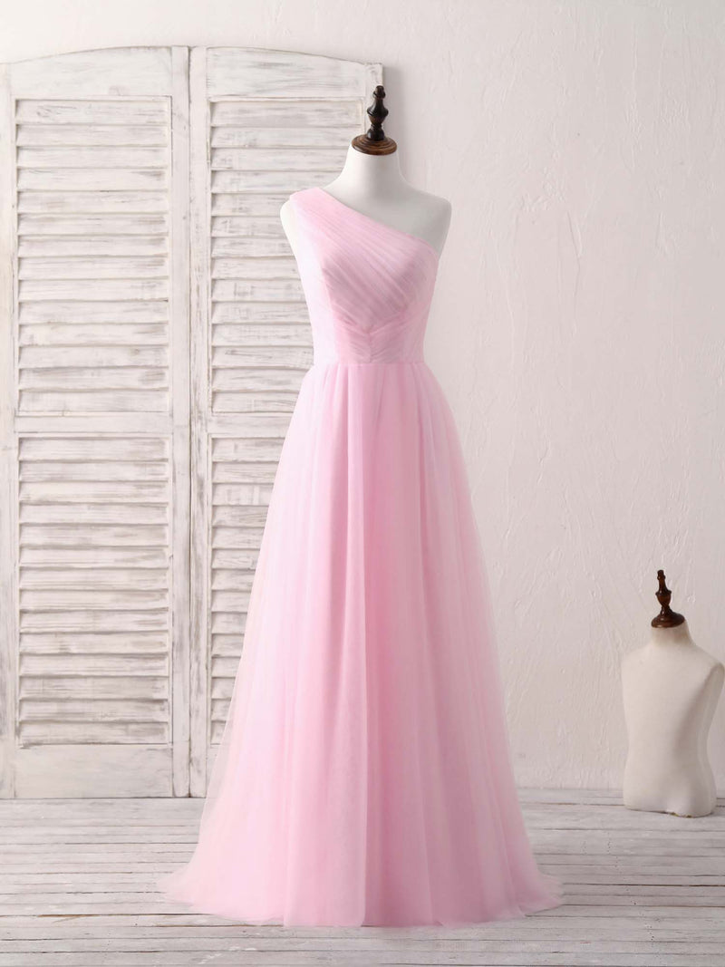 Pink Tulle One Shoulder Long Prom Dress Pink Bridesmaid Dress US 6 / Pink Pink Tulle One Shoulder Long Prom Dress Pink Bridesmaid Dress US 6 / Pink