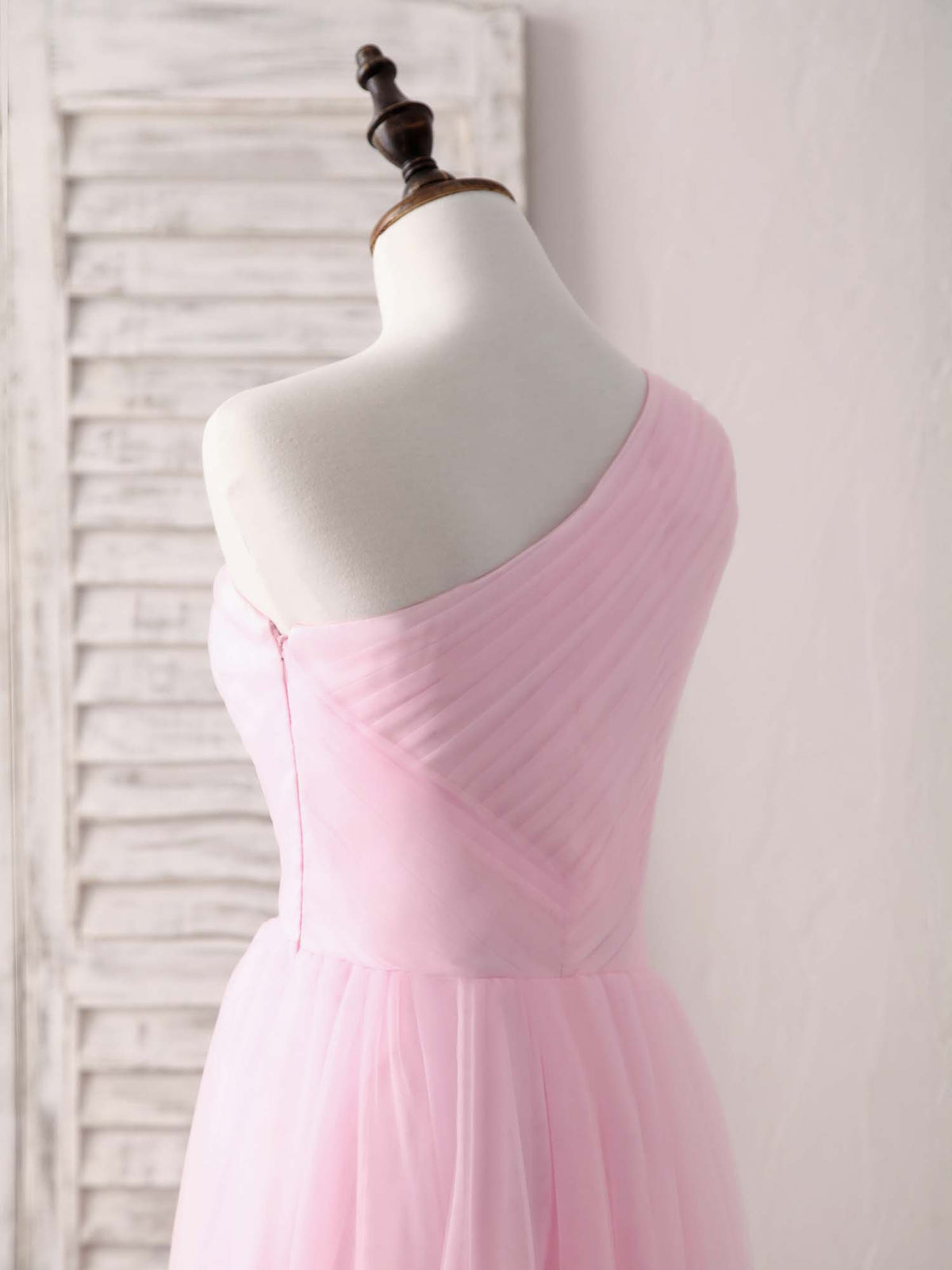 Pink Tulle One Shoulder Long Prom Dress Pink Bridesmaid Dress