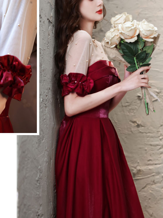 Burgundy Satin Long Prom Dress Burgundy Evening Dress