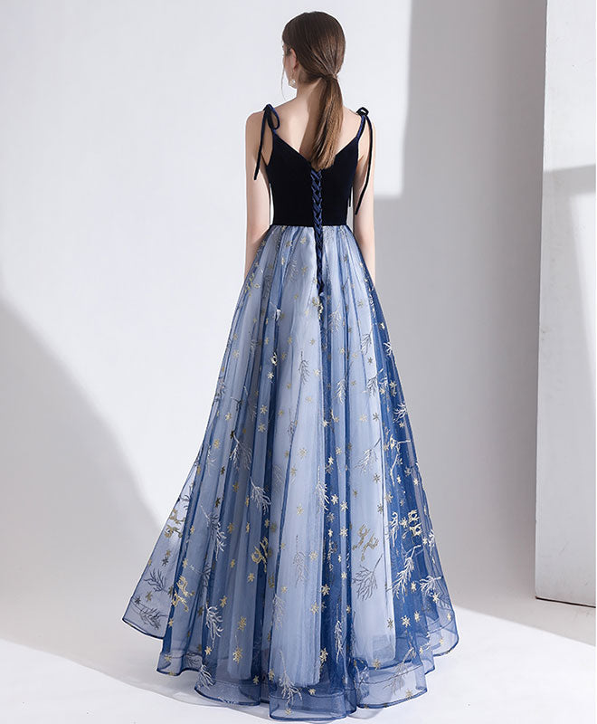 Blue Sweetheart Tulle Long Prom Dress Blue Tulle Formal Dress