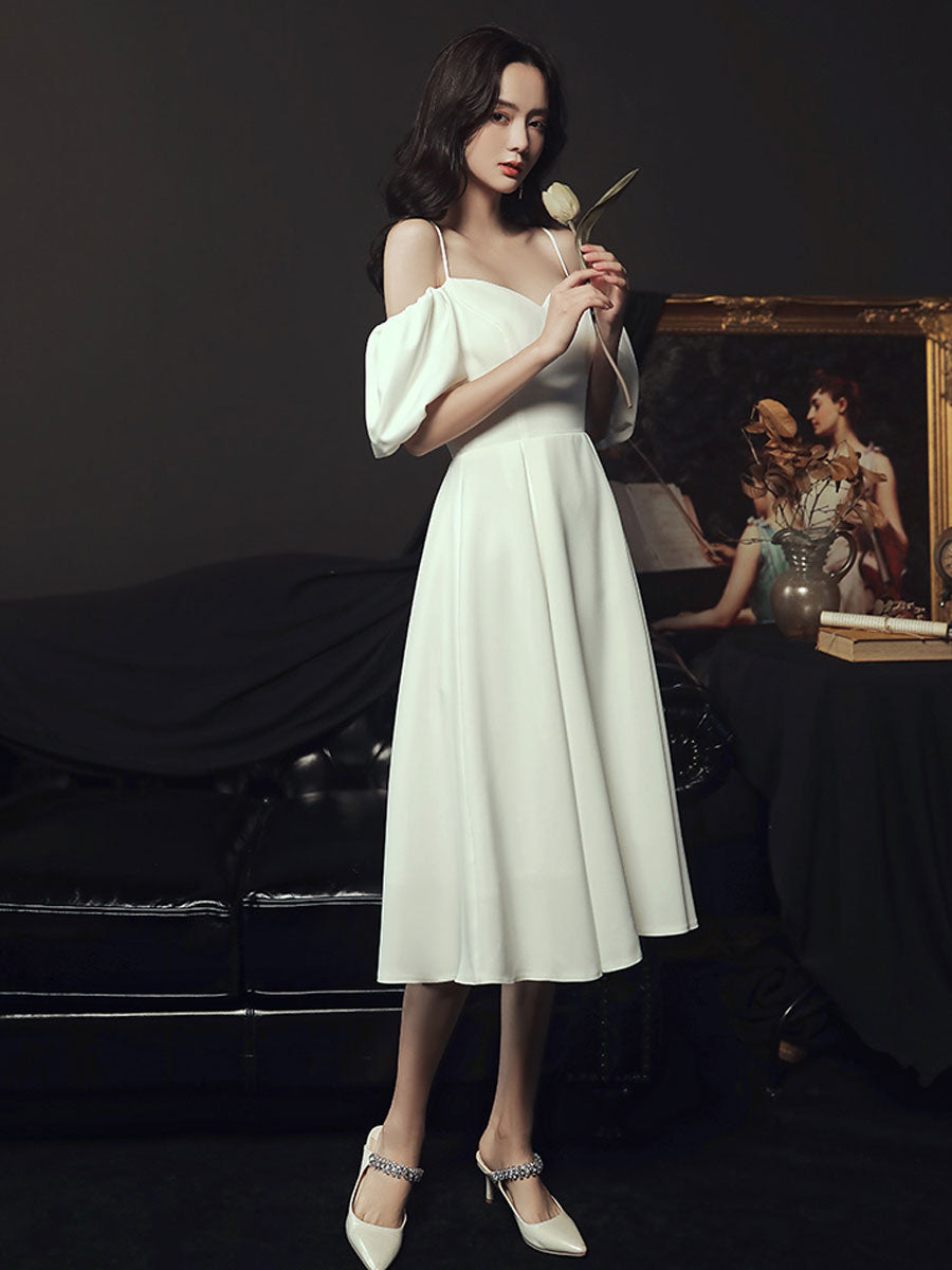 Simple Sweetheart Neck Short Prom Dress, White Bridesmaid Dresses