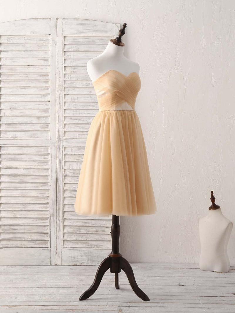 Simple Tulle Champagne Short Prom Dress Tulle Bridesmaid Dress – shopluu