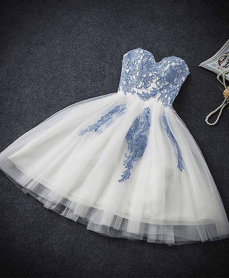 Cute Blue Sweetheart Neck Tulle Lace Short Prom Dress, Blue Homecoming shopluu Cute Blue Sweetheart Neck Tulle Lace Short Prom Dress, Blue Homecoming shopluu