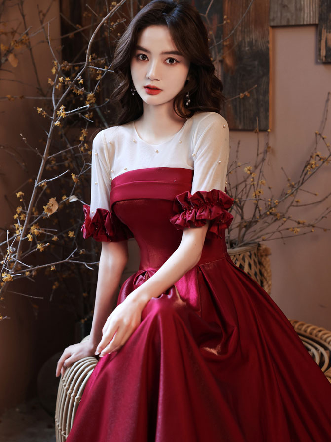 Burgundy Satin Long Prom Dress Burgundy Evening Dress