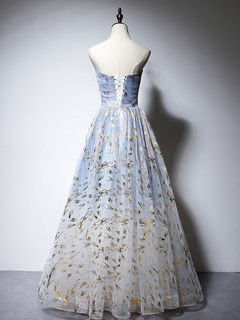 Blue Strapless Ombre Tulle Long Prom Dresses, A-Line Evening Dresses US 8 / Picture Color Blue Strapless Ombre Tulle Long Prom Dresses, A-Line Evening Dresses US 8 / Picture Color