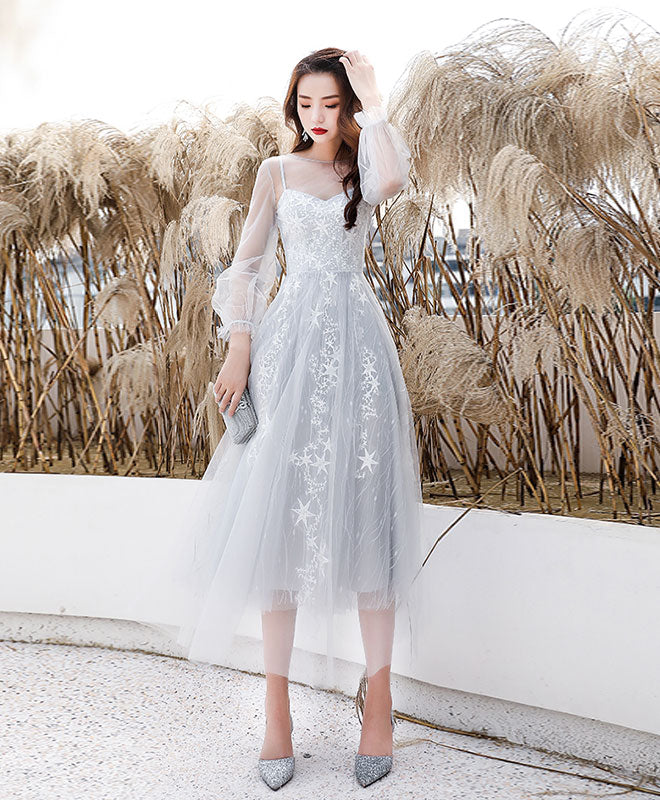Gray Tulle Lace Short Prom Dress Gray Homecoming Dress US 2 / Gray Gray Tulle Lace Short Prom Dress Gray Homecoming Dress US 2 / Gray