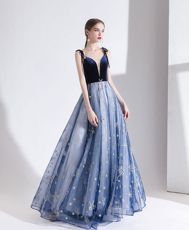 Blue Sweetheart Tulle Long Prom Dress Blue Tulle Formal Dress
