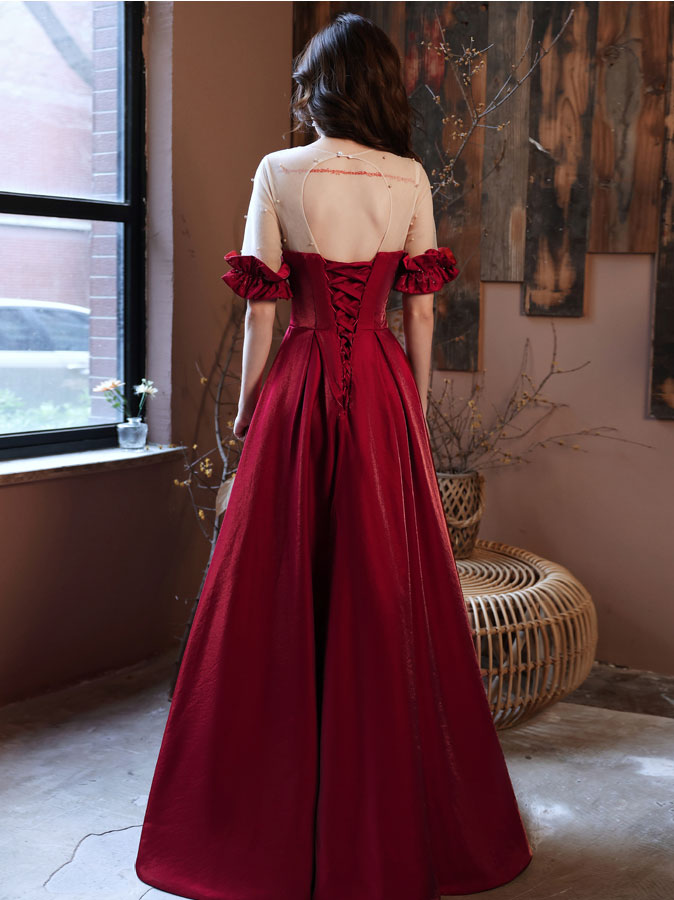 Burgundy Satin Long Prom Dress Burgundy Evening Dress
