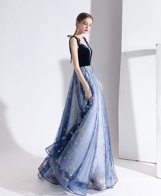 Blue Sweetheart Tulle Long Prom Dress Blue Tulle Formal Dress