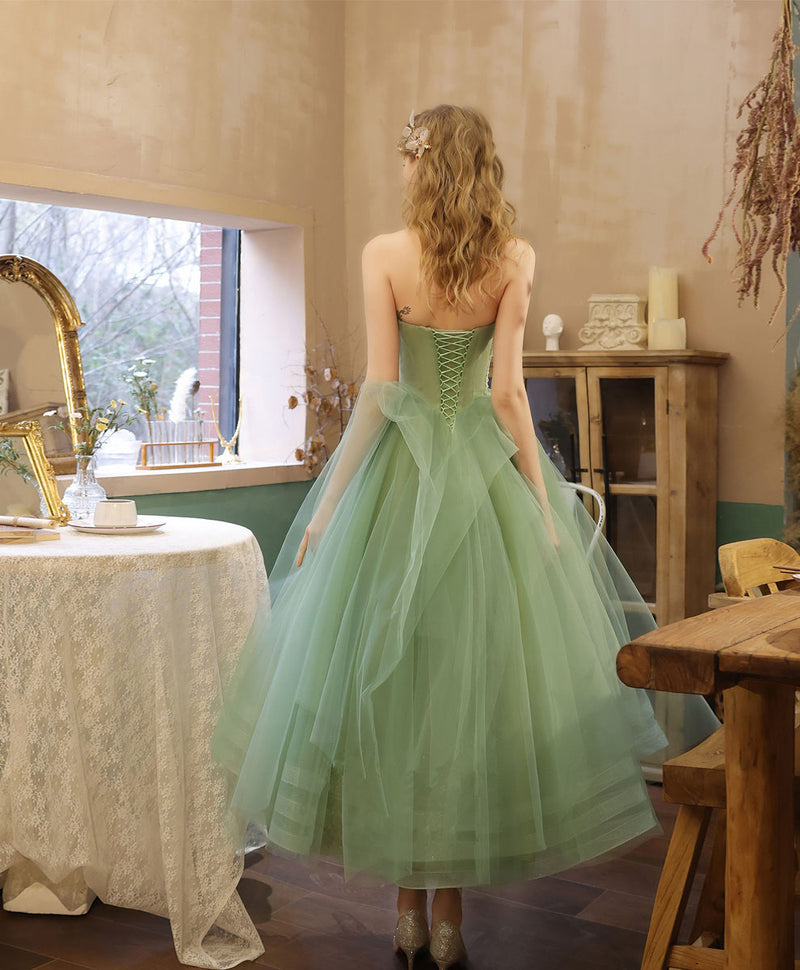 Knee Length Poofy Ball Gowns Aline Tulle Tea Length Green Prom