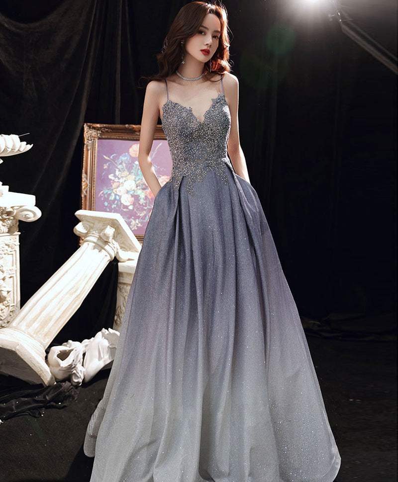 A-line Lace Sequin Prom Dress Gradient Color Floor Length Formal Party A-line Lace Sequin Prom Dress Gradient Color Floor Length Formal Party