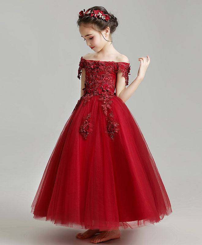 Burgundy Tulle Lace Flower Girl Dress, Burgundy Girl Party Dress 8 / Burgundy Burgundy Tulle Lace Flower Girl Dress, Burgundy Girl Party Dress 8 / Burgundy