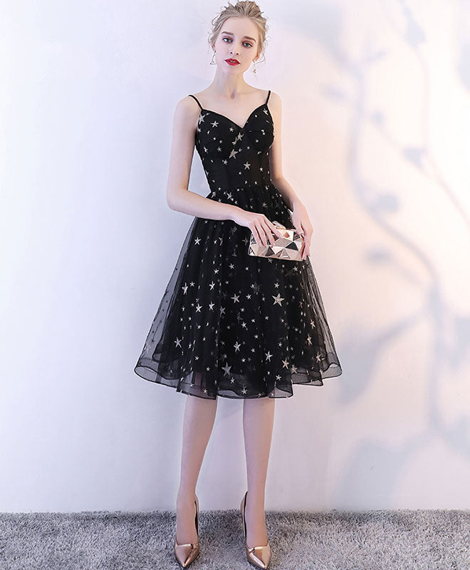 Black V Neck Tulle Short Prom Dress, Black Homecoming Dress