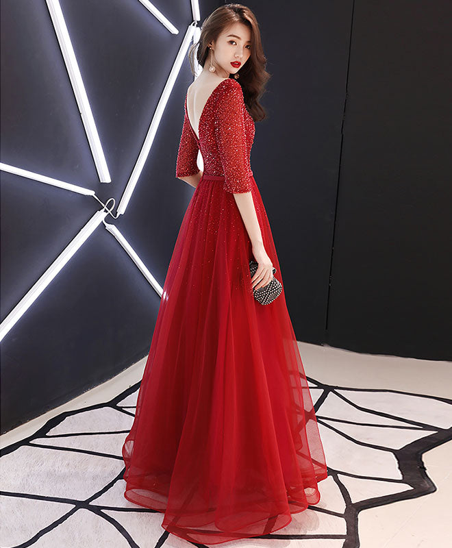 Burgundy Tulle Beads Long Prom Dress, Burgundy Tulle Evening Dress Custom Size / Burgundy Burgundy Tulle Beads Long Prom Dress, Burgundy Tulle Evening Dress Custom Size / Burgundy