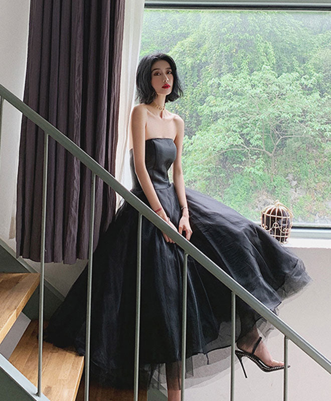 Simple Black Tea Length Prom Dress Black Tulle Homecoming Dress HD0132 US14 / Custom Color Simple Black Tea Length Prom Dress Black Tulle Homecoming Dress HD0132 US14 / Custom Color
