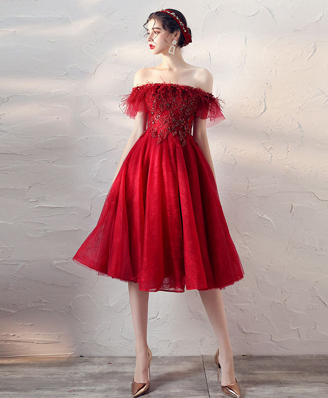 Burgundy Tulle Lace Short Prom Dress Burgundy Homecoming Dress