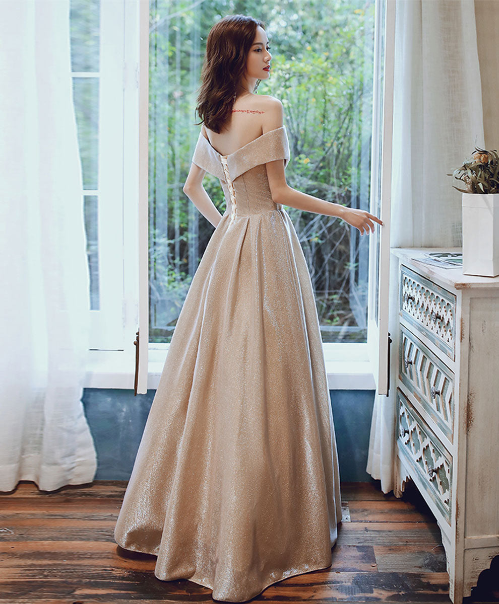 Simple Champagne Long Prom Dress, Champagne Formal Graduation Dress