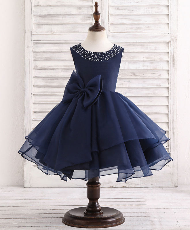 dark blue dress with flowers Dark Blue Round Neck Flower Girl Dress – shopluu