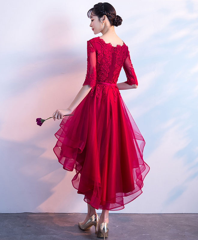 burgundy v neck lace dress Burgundy V Neck Tulle Lace Long Prom Dress Burgundy Lace Evening Dress US 6 / Burgundy