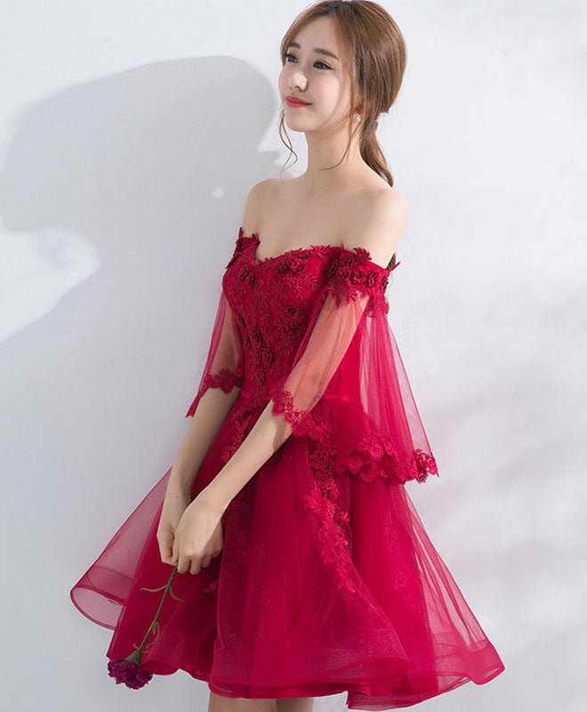 burgundy off the shoulder dress short Burgundy Lace Off Shoulder Short Prom Dress, Lace Burgundy Homecoming Dresses US 8 / Burgundy