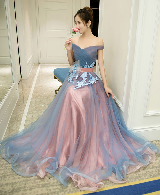 Gray Blue Tulle Off Shoulder Long Prom Dress, Gray Blue Evening Dress US 4 / Gray Blue Gray Blue Tulle Off Shoulder Long Prom Dress, Gray Blue Evening Dress US 4 / Gray Blue