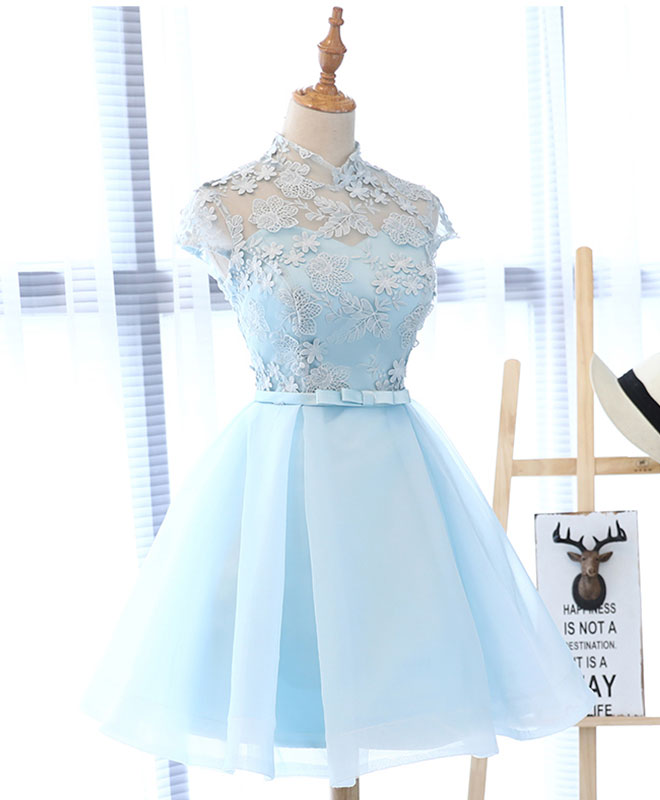Light Blue Applique Short Prom Dress, Blue Homecoming Dress US 4 / Blue Light Blue Applique Short Prom Dress, Blue Homecoming Dress US 4 / Blue