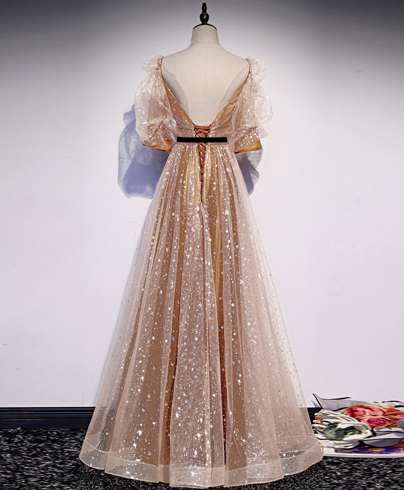 Gold Tulle Long Prom Dress, A line Gold Formal Graduation Party Dress Custom Size / Custom Color Gold Tulle Long Prom Dress, A line Gold Formal Graduation Party Dress Custom Size / Custom Color