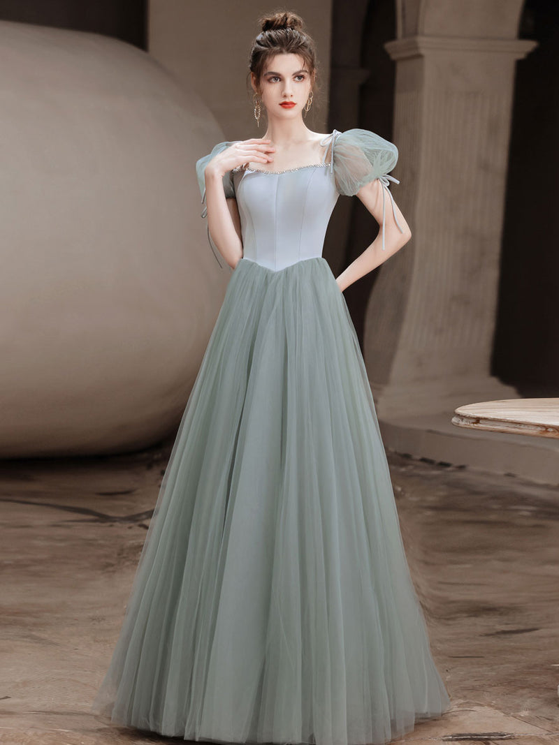 Green Tulle Beaded A-Line New Prom Dresses, Short Sleeves Formal Dresses US 10 / Picture Color Green Tulle Beaded A-Line New Prom Dresses, Short Sleeves Formal Dresses US 10 / Picture Color