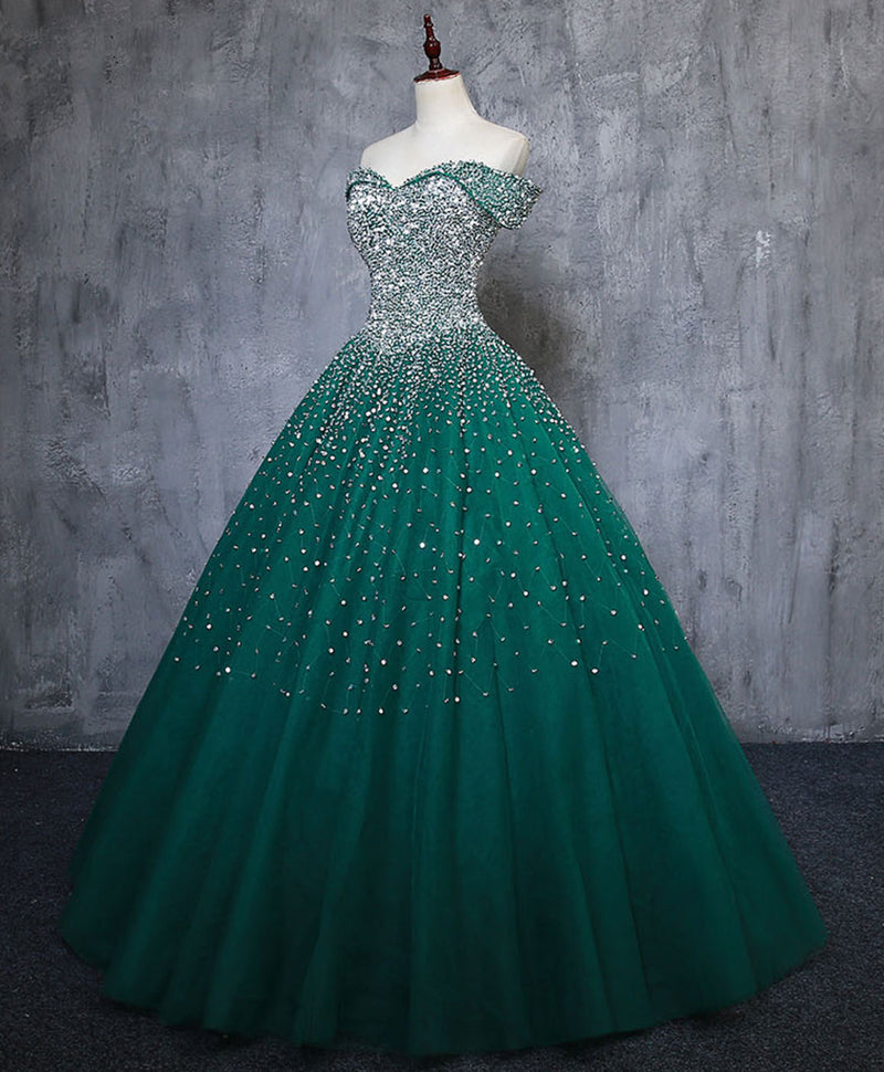 Green Tulle Sequin Long Prom Gown, Green Sequin Sweet 16 Dress shopluu Green Tulle Sequin Long Prom Gown, Green Sequin Sweet 16 Dress shopluu