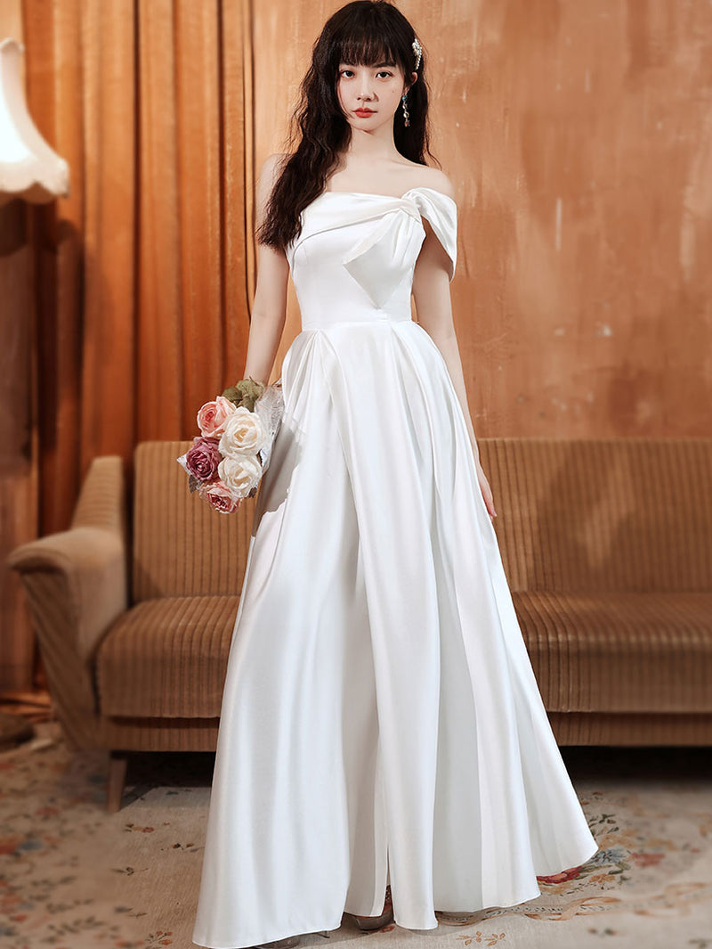 White A Line Satin Long Prom Dress, White Satin Long Formal Evening Dress Custom Size / White White A Line Satin Long Prom Dress, White Satin Long Formal Evening Dress Custom Size / White