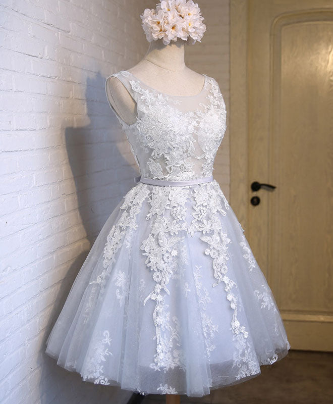Silver Gray Short Lace Prom Dresses, Grey Short Lace Formal Homecoming Dresses, US 12 / Gray as Pics / No Rush Silver Gray Short Lace Prom Dresses, Grey Short Lace Formal Homecoming Dresses, US 12 / Gray as Pics / No Rush