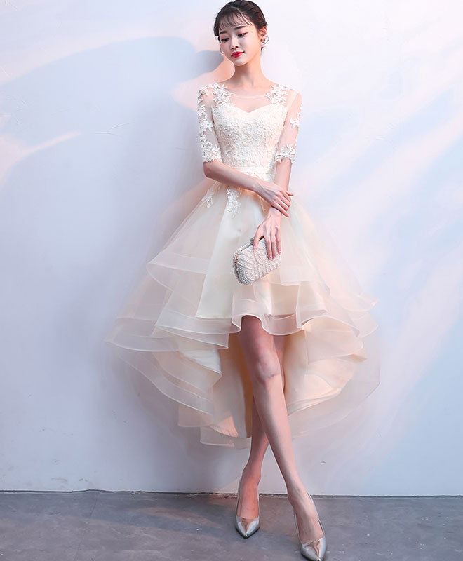 Champagne Tulle Lace Prom Dress, Champagne Homecoming Dress US 12 / Champagne