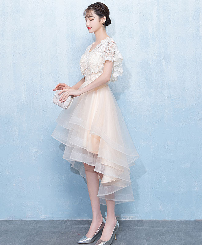 Champagne Tulle Lace Short Prom Dress, Homecoming Dress – shopluu
