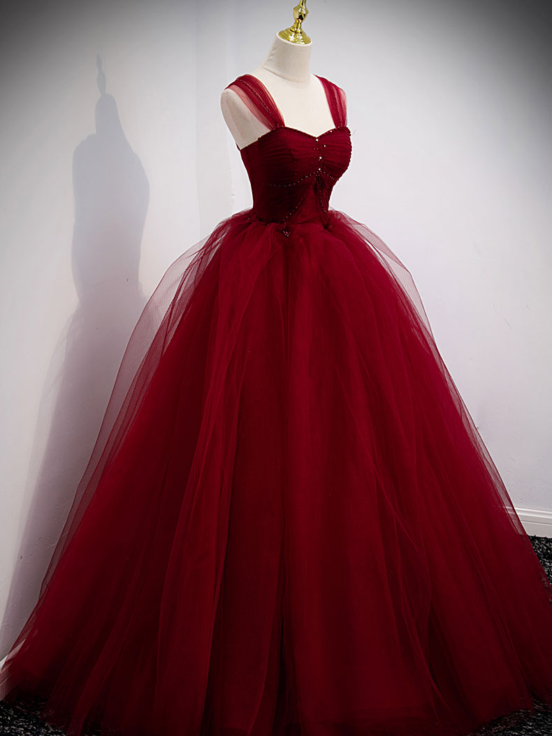 Burgundy Off Shoulder Tulle Long Prom Dress, Burgundy Formal Dress shopluu Burgundy Off Shoulder Tulle Long Prom Dress, Burgundy Formal Dress shopluu