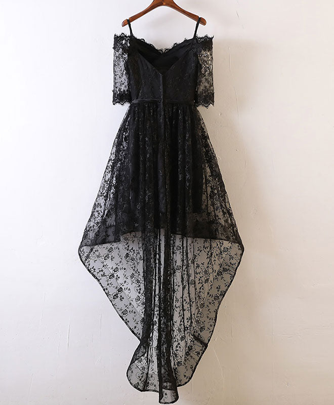 Black High Low Lace Prom Dress, Black Homecoming Dress US 6 / Black Black High Low Lace Prom Dress, Black Homecoming Dress US 6 / Black