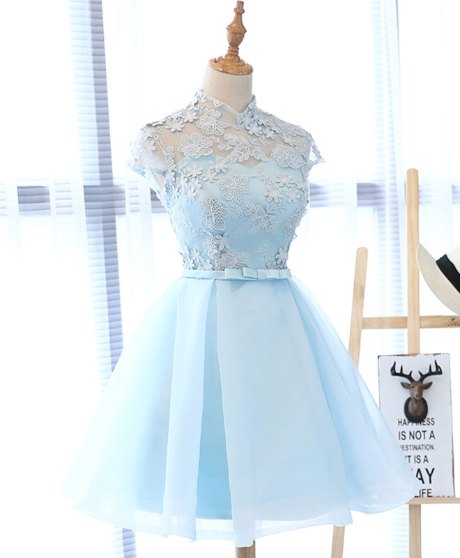 too cute prom dresses Light Champagne Tulle Lace Short Prom Dress, Cute Puffy Homecoming Dresses US 8 / Custom Color