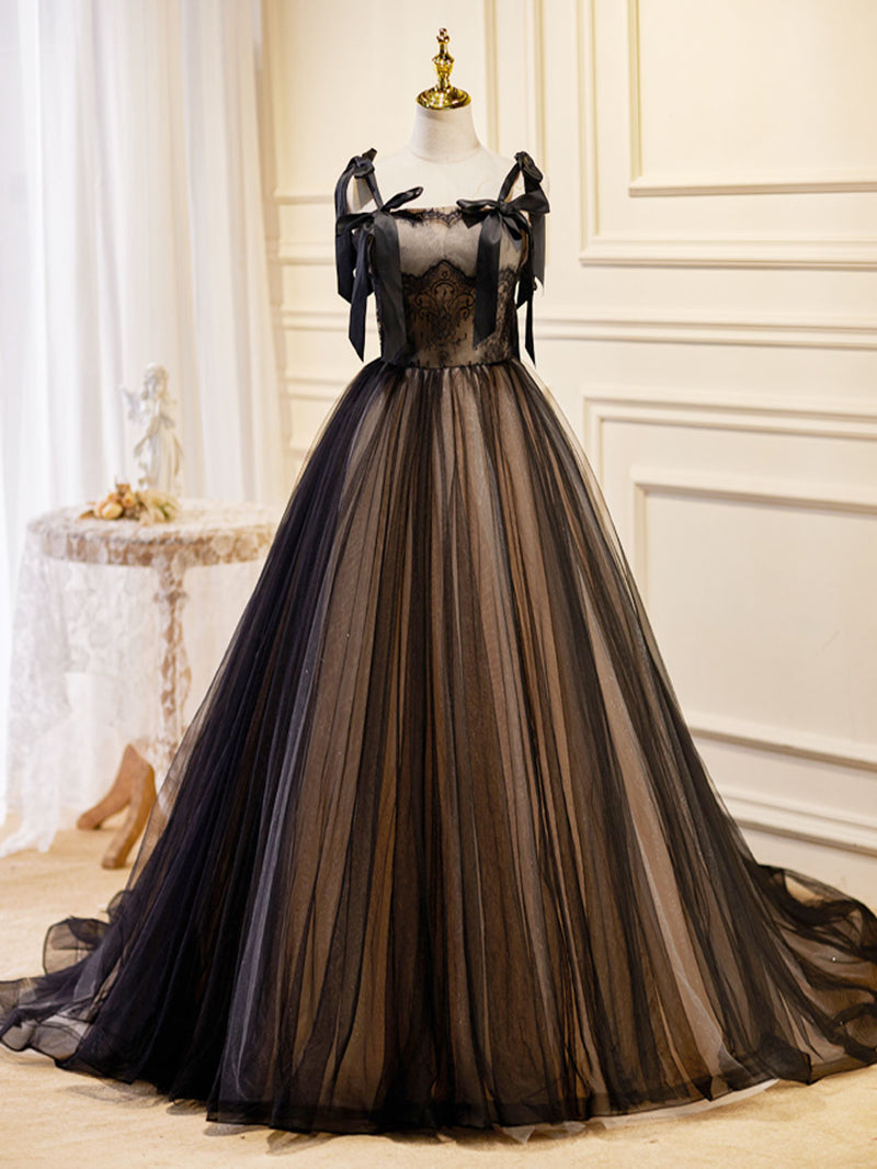 A-Line Tulle Lace Black Long Prom Dress, Black Formal Evening Dresses shopluu A-Line Tulle Lace Black Long Prom Dress, Black Formal Evening Dresses shopluu