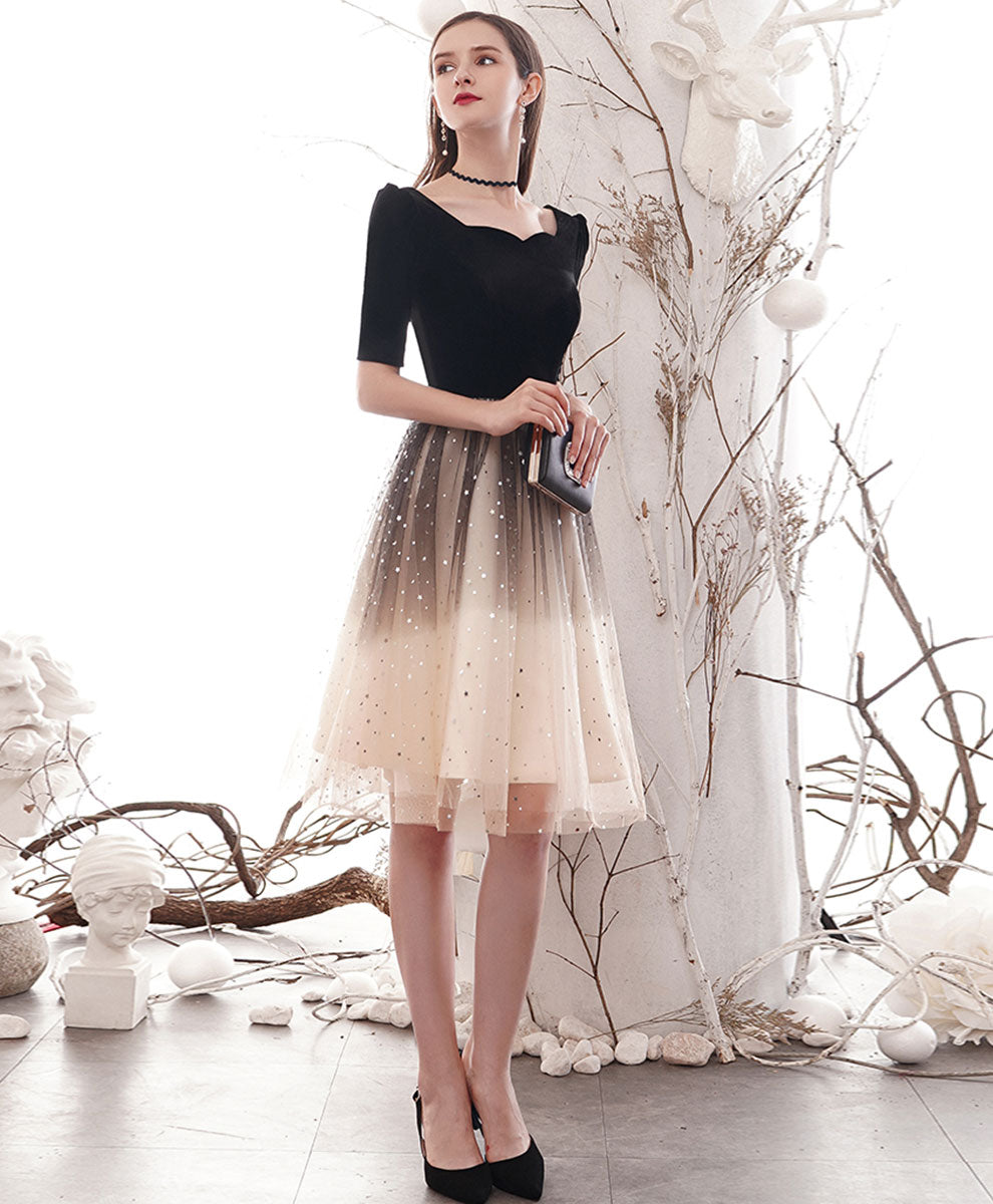 Champagne Tulle Sequin Short Prom Dress Champagne Homecoming Dress