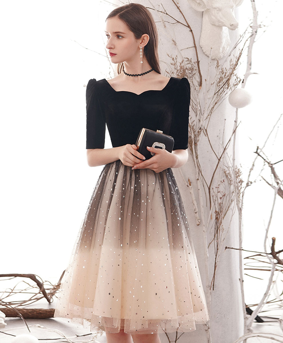 Champagne Tulle Sequin Short Prom Dress Champagne Homecoming Dress