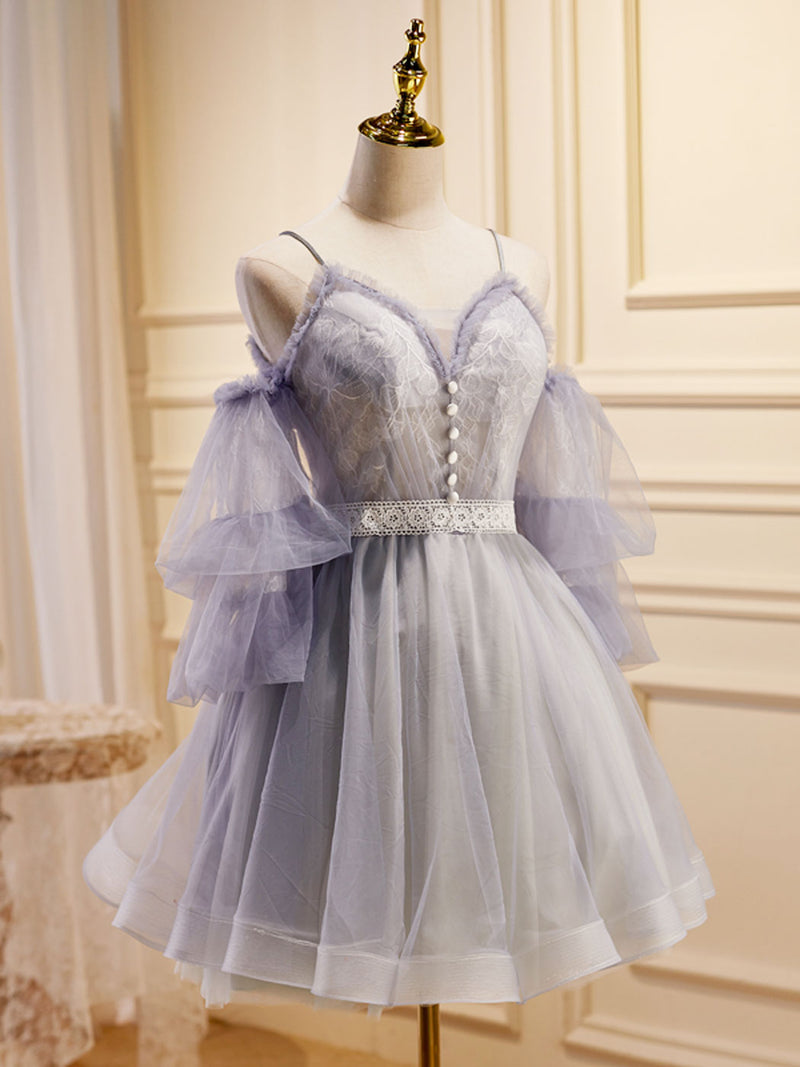 Light Purple A-Line Tulle Lace Short Prom Dresses, Light Purple Homeco shopluu Light Purple A-Line Tulle Lace Short Prom Dresses, Light Purple Homeco shopluu