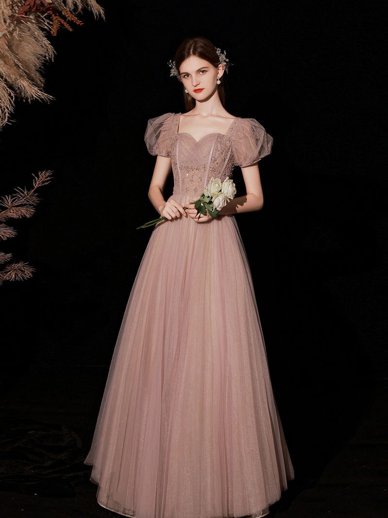 Pink Tulle Long Prom Dresses, A-Line Evening Dresses US 10 / Pink Pink Tulle Long Prom Dresses, A-Line Evening Dresses US 10 / Pink